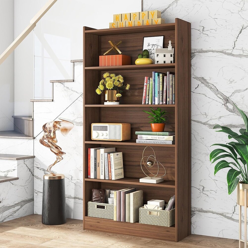 6 Tier White Bookcase  Large Tall Bookshelf with Storage Shelves