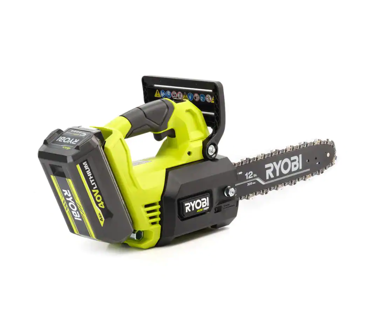 RYOBI RY40590 40V HP Brushless 12 in. Top Handle Cordless Battery Chainsaw with 4.0 Battery and Charger