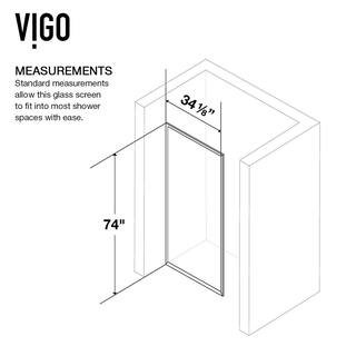 VIGO Zenith 34 in. W x 74 in. H Frameless Fixed Shower Screen Door in Matte Black with 38 in. (10mm) Clear Glass VG6075MBCL3474