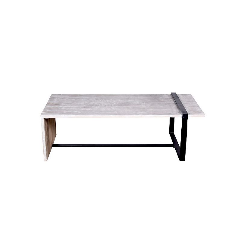 Farmhouse Rectangular Coffee Table with Wooden Top and Geometric Metal Frame， Gray and Black