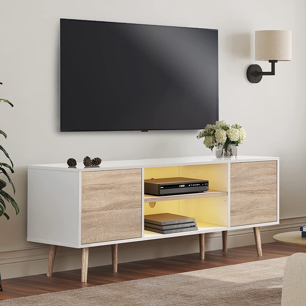 WAMPAT LED Mid Century Modern TV Stand for TVs up to 60 inch Screen