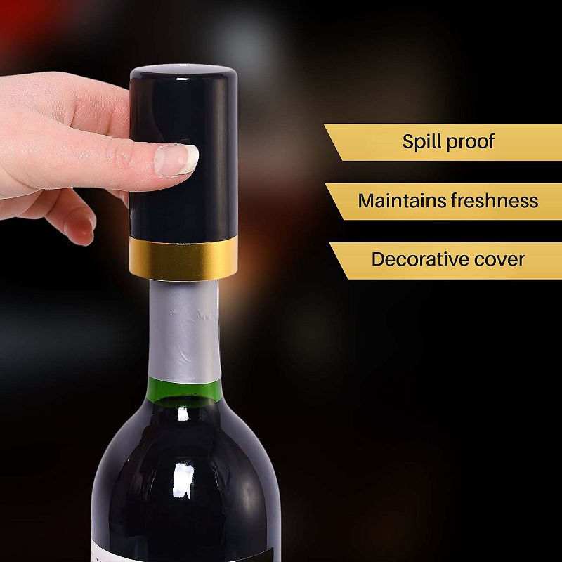 Cheer Collection Automatic Vacuum Wine Bottle Stopper， Vacuum Wine Preserver， Battery Operated Wine Saver with Intelligent LED Display to Keep Wine Fresh