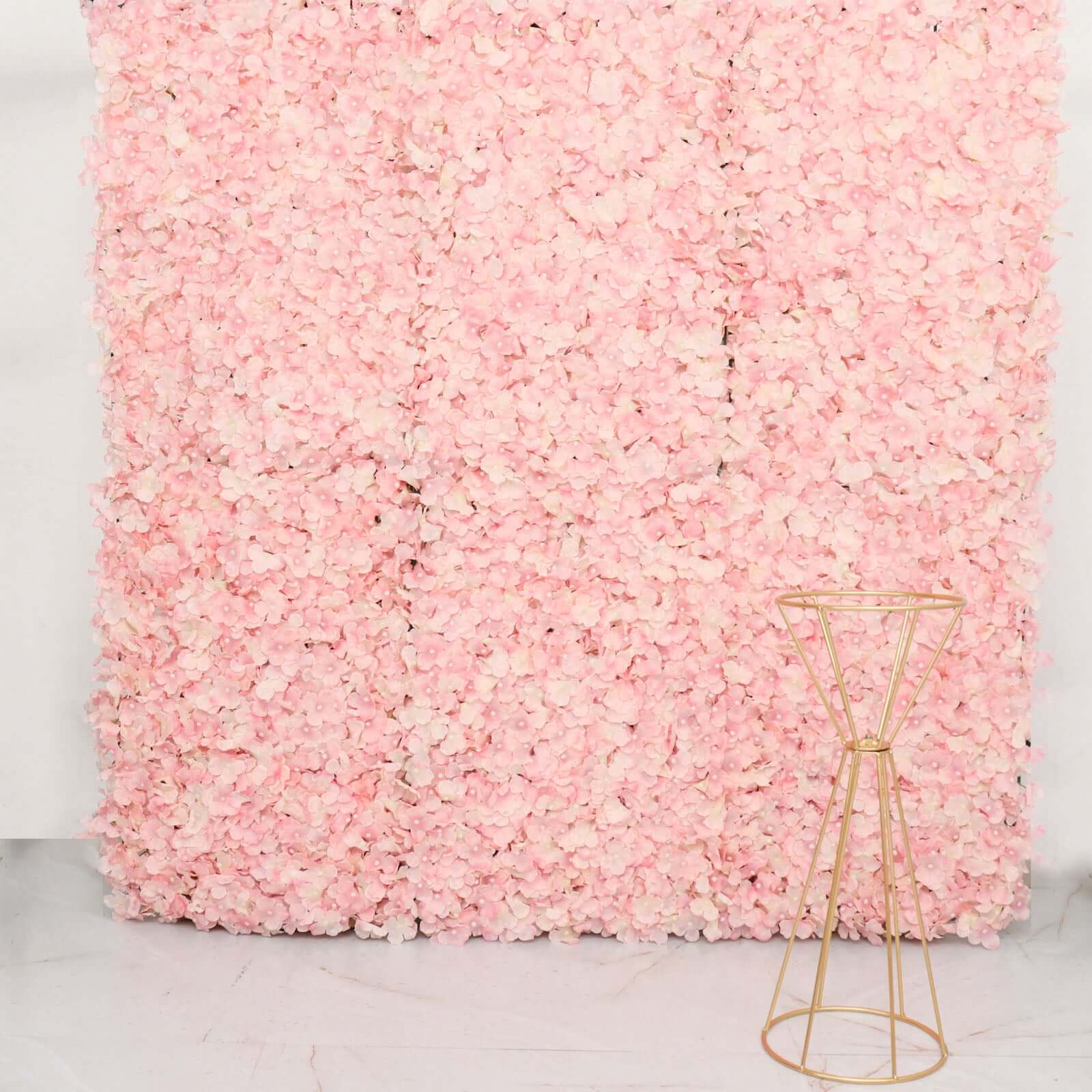 Blush UV Protected Hydrangea Flower Wall Mat Backdrop 4 Artificial Panels 11 Sq ft.