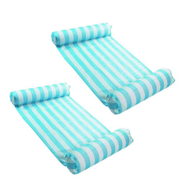 Magic Time International 91613vm Inflatable Pvc Vinyl Striped Hammock Chair Pool Float Teal And White With Double Inflatable Tubes 2 Pack