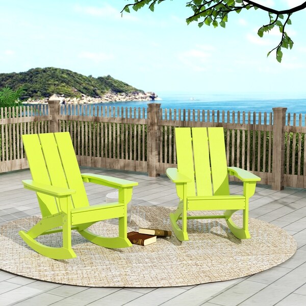 Polytrends Shoreside Modern EcoFriendly All Weather Poly Adirondack Rocking Chairs (Set of 2)