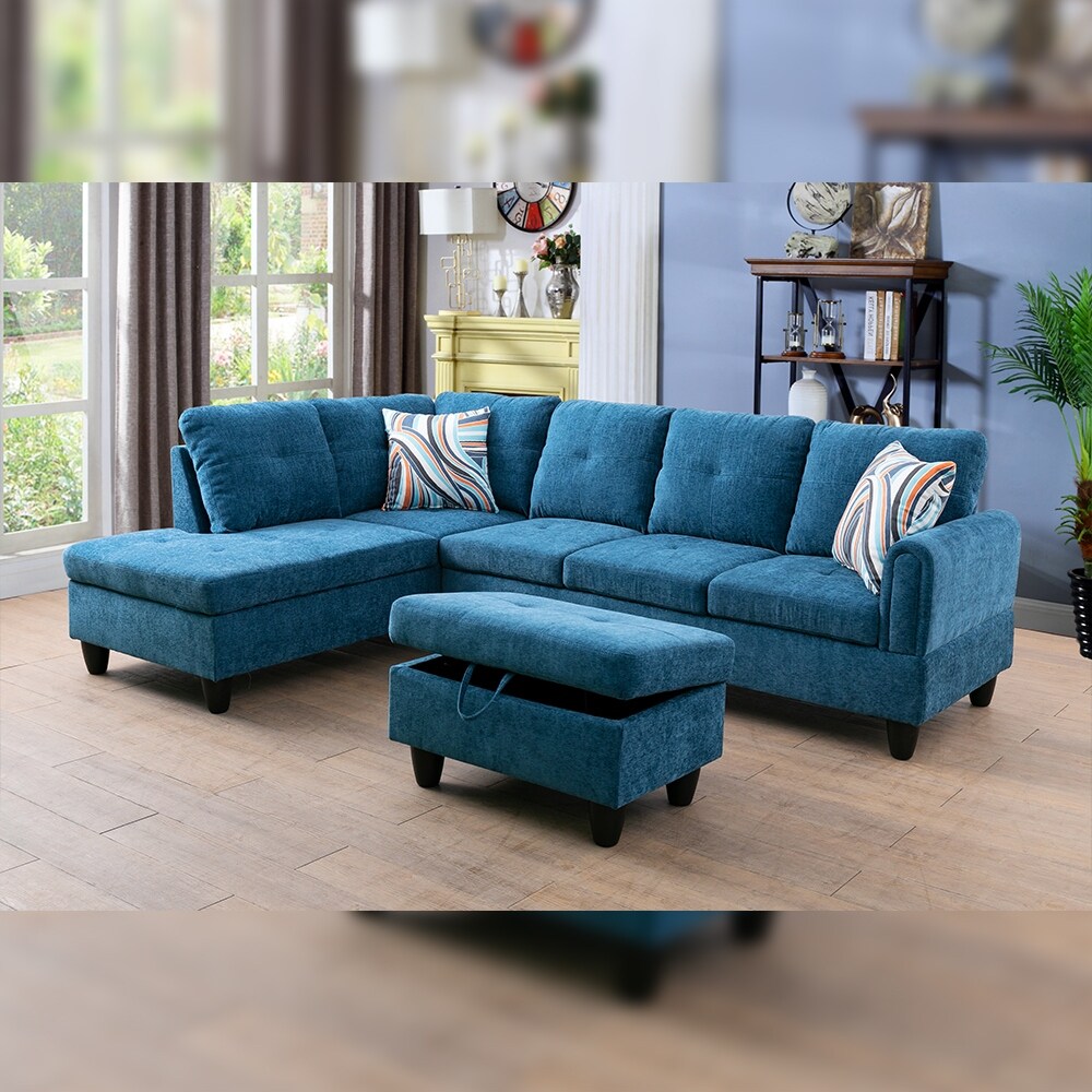 StarHomeLiving Nijia Blue left facing Line Sectional Sofa 2 pieces Set