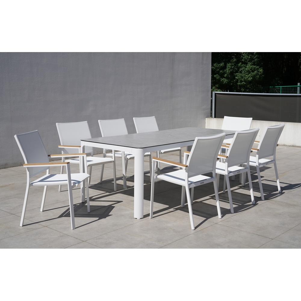 Terraza White 9 Piece Aluminum Rectangular Dining Set / White Sling   N/A