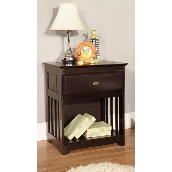 American Furniture Classics Model 82960， Solid Pine Nightstand with One Drawer and Open Storage in Dark Espresso - - 33790711