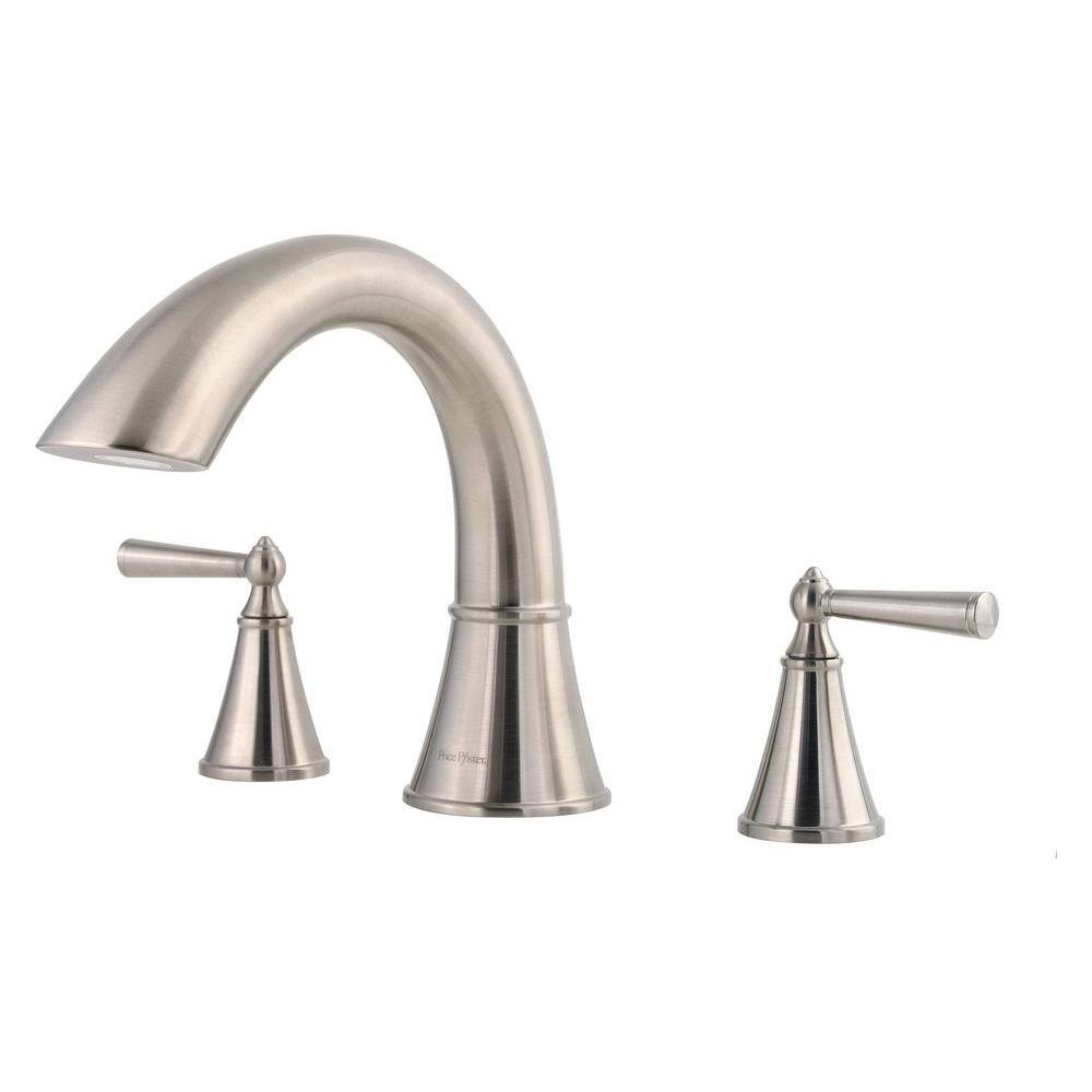 Pfister Saxton 2-Handle High-Arc Deck Mount Roman Tub Faucet Trim Kit in Brushed Nickel (Valve Not Included) RT6-5GLK