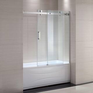 Schon Judy 60 in. x 59 in. Semi-Framed Sliding Trackless Tub and Shower Door in Chrome with Clear Glass SC70013