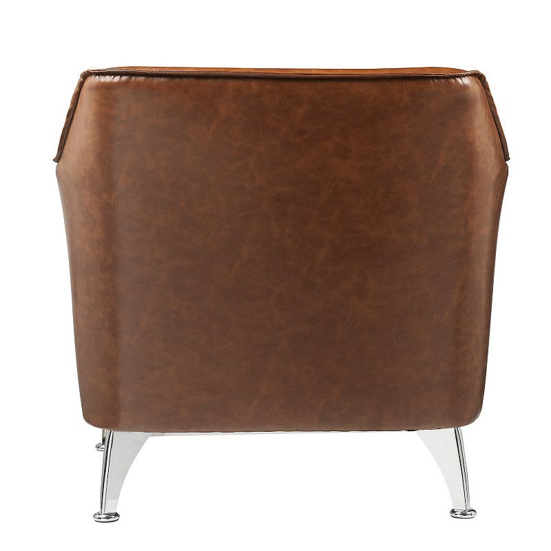 Leatherette Accent Chair with Track Armrest and Welt Trim Details， Brown