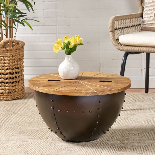 Absecon Handcrafted Boho Mango Wood And Iron Accent Table Natural black Christopher Knight Home