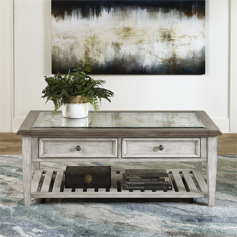 Heartland Off White Wood Rectangular Ceiling Tile Cocktail Table   Farmhouse   Coffee Tables   by Homesquare  Houzz