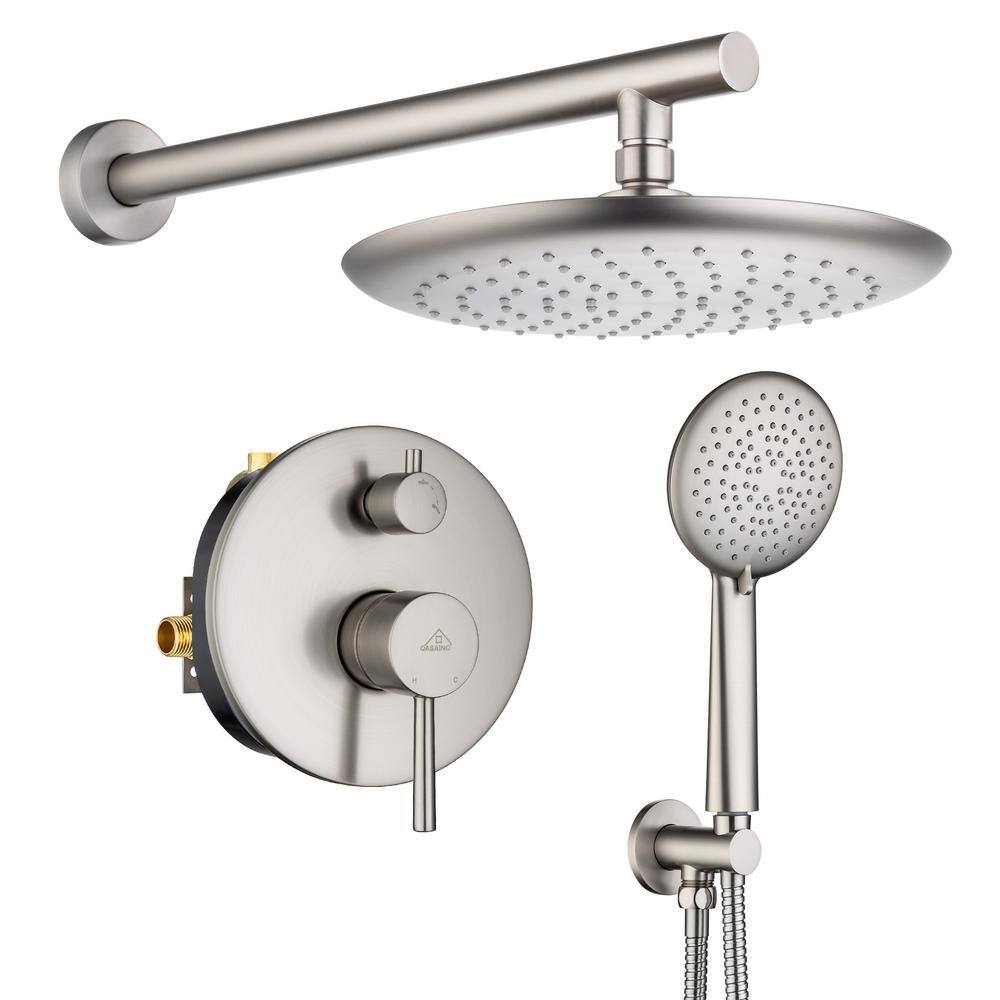 CASAINC 5-Spray Patterns 9.5 in. Wall Mount Dual Shower Heads in Spot Resist Brushed Nickel HM-B203-RO-BN