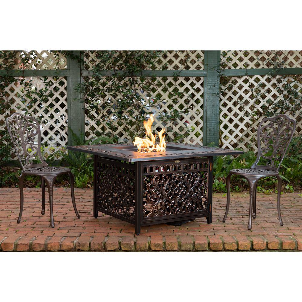 Fire Sense Sedona 42 in. x 24 in. Square Aluminum Propane Fire Pit Table in Antique Bronze 62527