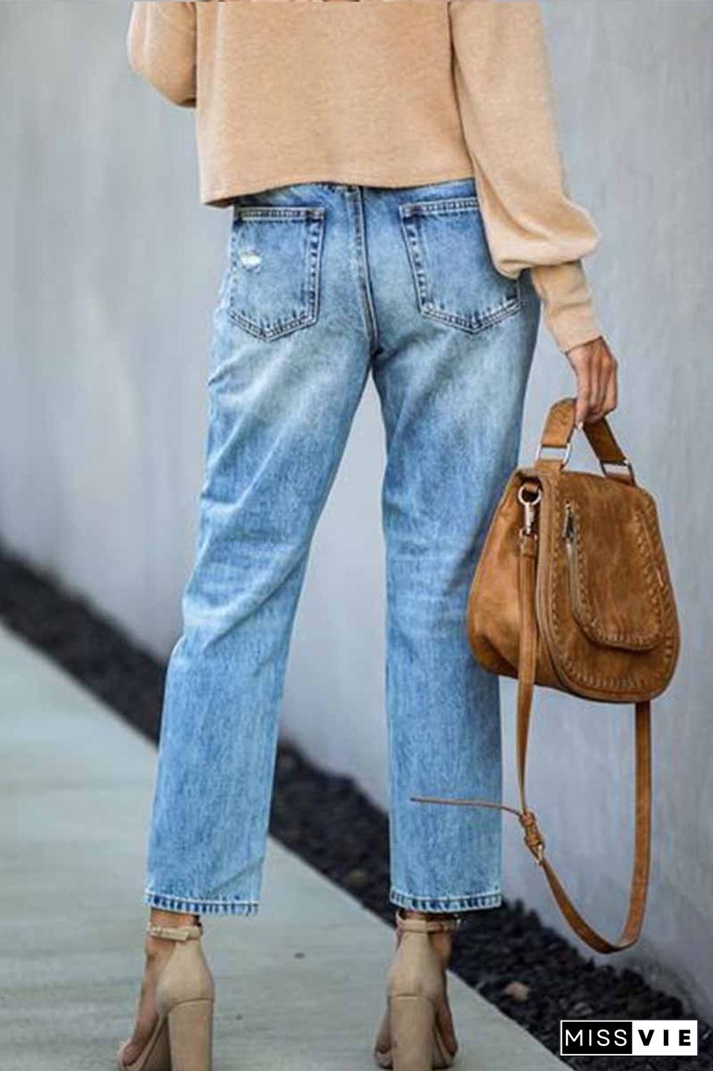 Mid Waist Ripped Jeans