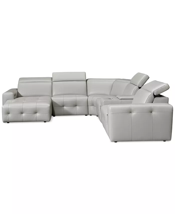 Furniture CLOSEOUT! Haigan 6-Pc. Leather Chaise Sectional Sofa with 2 Power Recliners