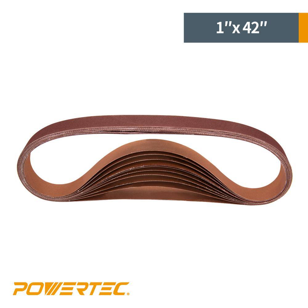 POWERTEC 1 in. x 42 in. 80-Grit Aluminum Oxide Sanding Belt (10-Pack) 414208A