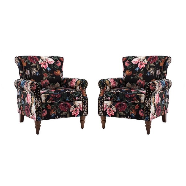 Nyctelius Traditional Nailhead Trim Accent Armchair with Floral Pattern Set of 2 by HULALA HOME