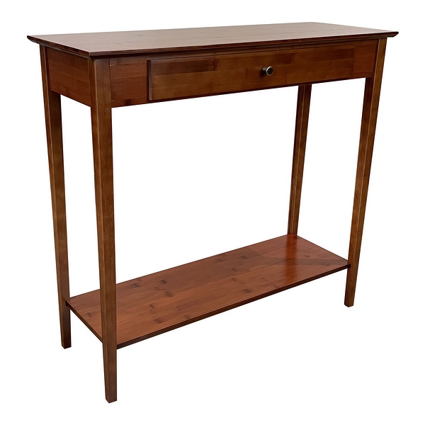 Solid Bamboo 2-Tier Console Table with Drawer