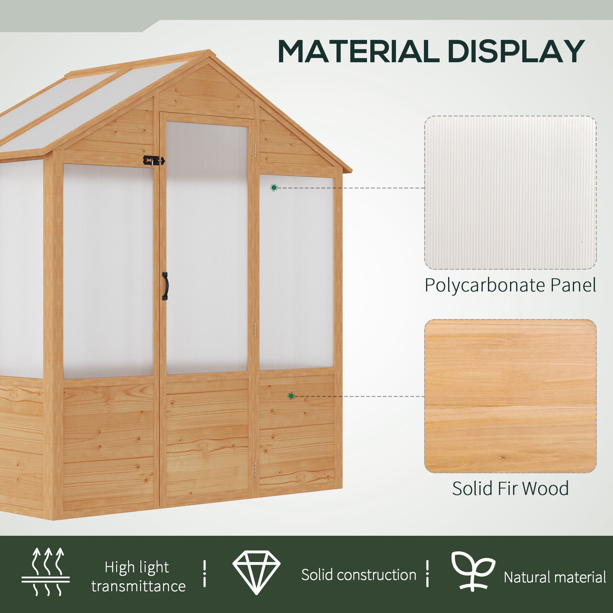 Outsunny 6' x 4' x 7' Polycarbonate Greenhouse, Walk-in Wooden Green House, Outdoor Hobby Greenhouse with Door, Natural