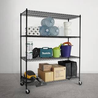 Fencer Wire Black 4-Tier Metal Garage Storage Shelving Unit with Casters and Leveling Feet (60 in. W x 24 in. D x 76 in. H) RWW-CH60244WBK