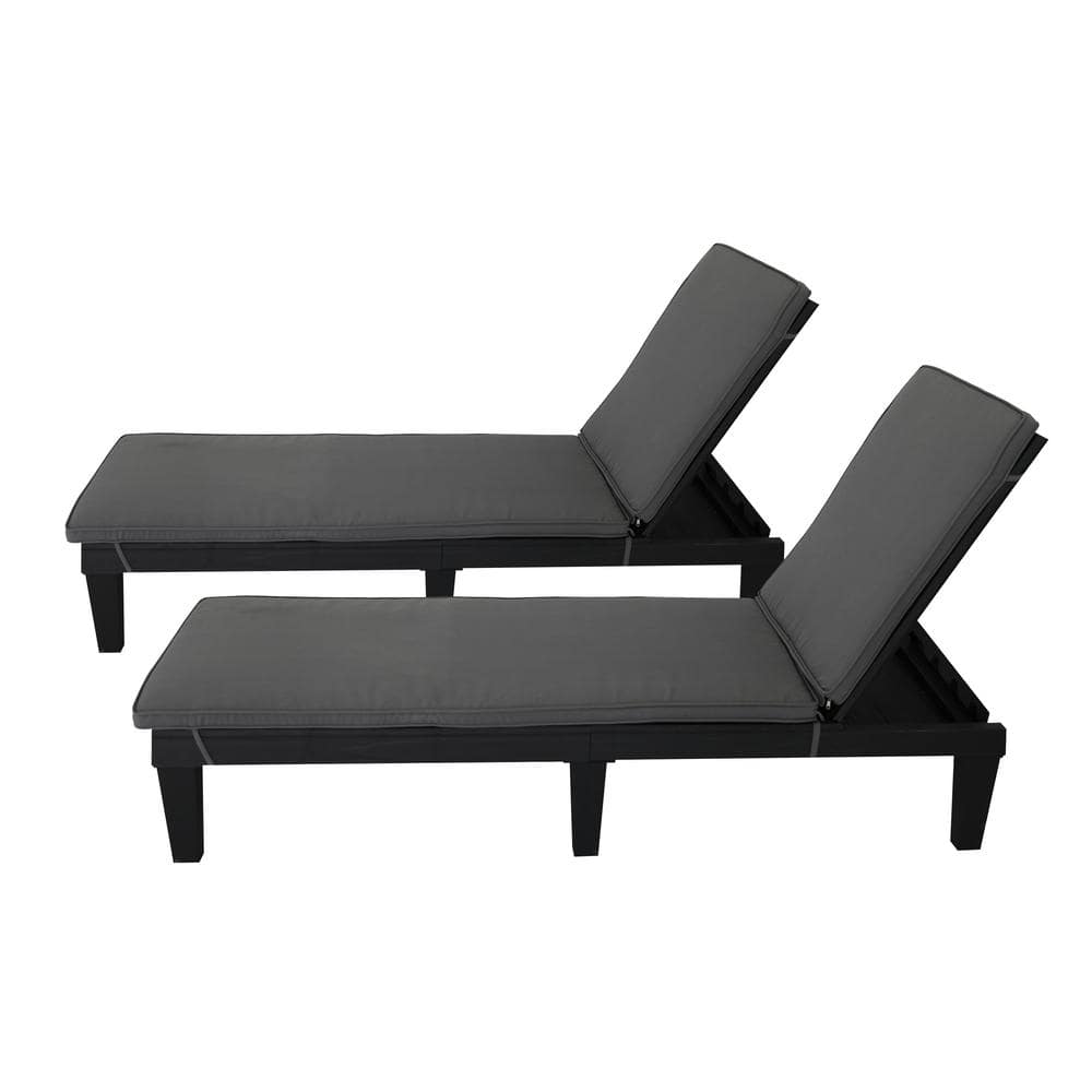 DUKAP OSLO Black 2-Piece Composite Outdoor Reclining Chaise Lounger with Grey Cushions ODKOSLC-BLK-2