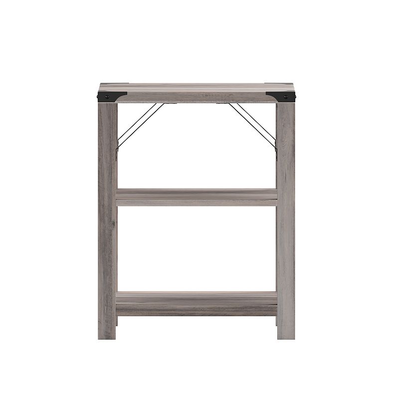 Flash Furniture Wyatt Modern Farmhouse Wooden 3-Tier End Table with Black Metal Accents