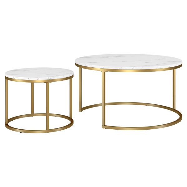 Watson Round Nested Coffee Table with Faux Marble Top in Gold