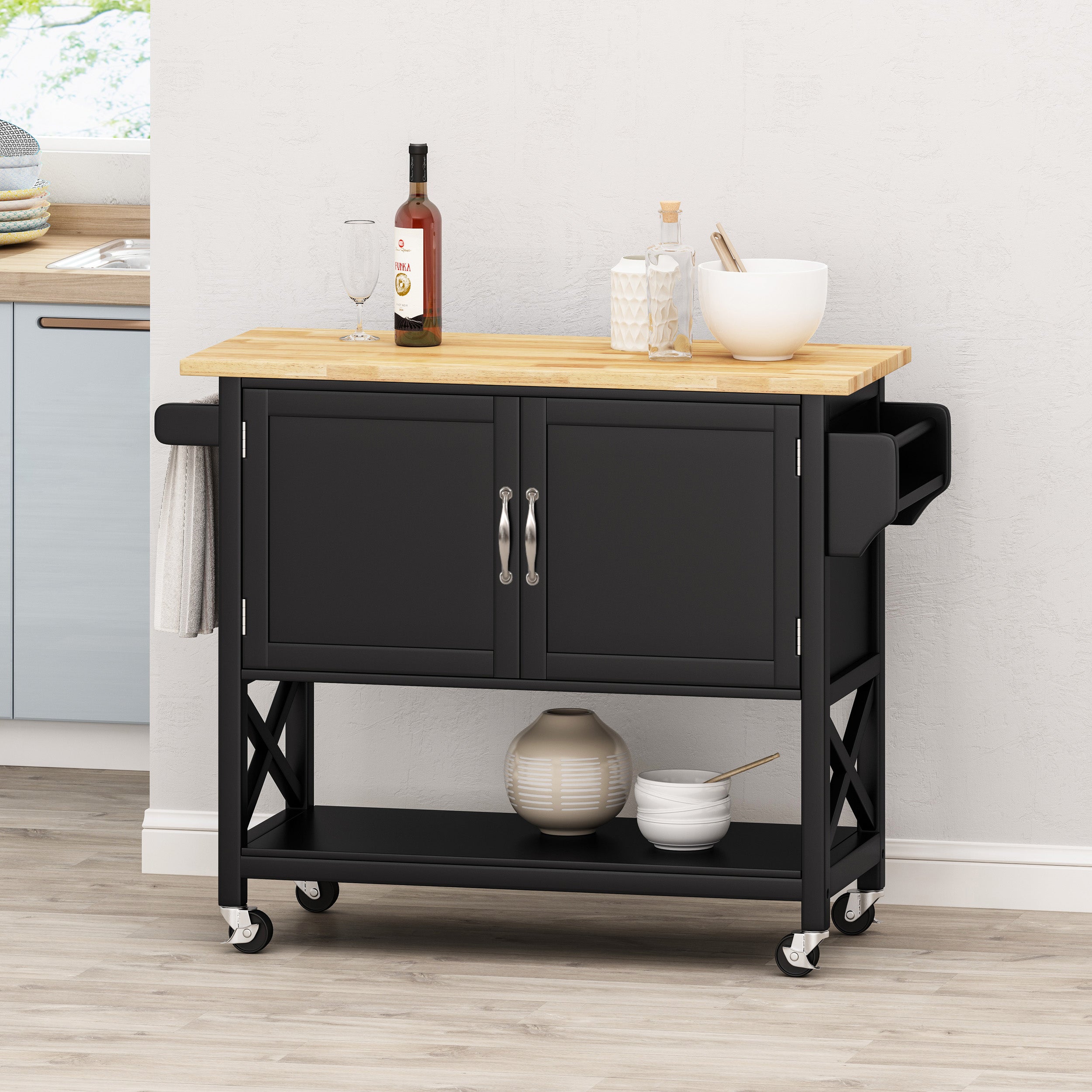 Jalaiyah Farmhouse Kitchen Cart with Wheels