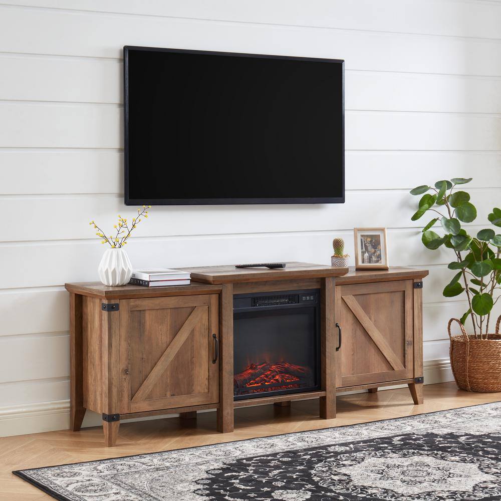 EDYO LIVING 63 in. Freestanding Wooden Electric Fireplace TV Stand in Rustic Oak WMTVS015RSOF018