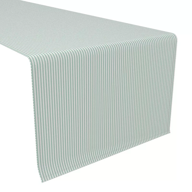 Table Runner， 100% Polyester， 14x108， Pinstripes， Celadon and White