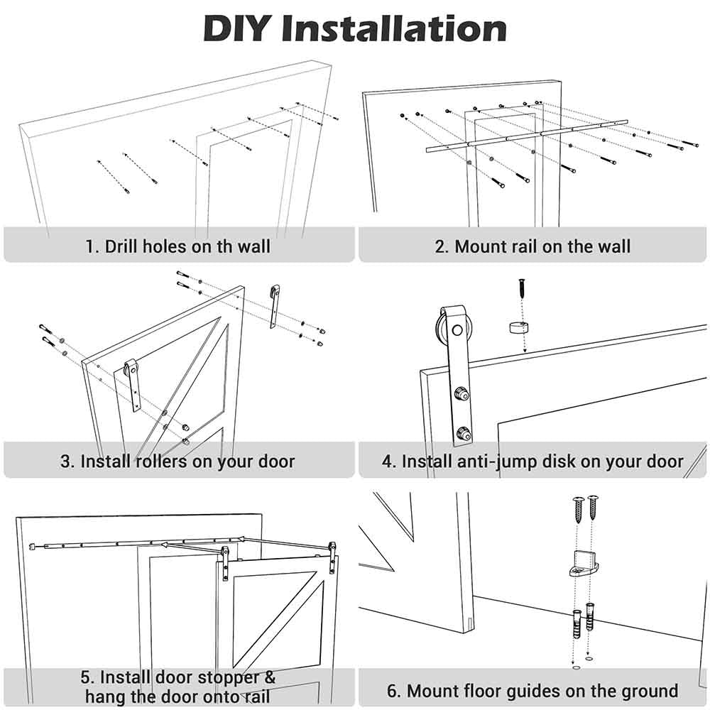 Yescom 8 ft Sliding Barn Door Hardware Kit Aluminum Track Black