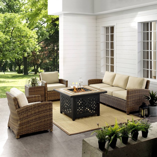 Bradenton 5pc Outdoor Wicker Conversation Set With Fire Table Crosley