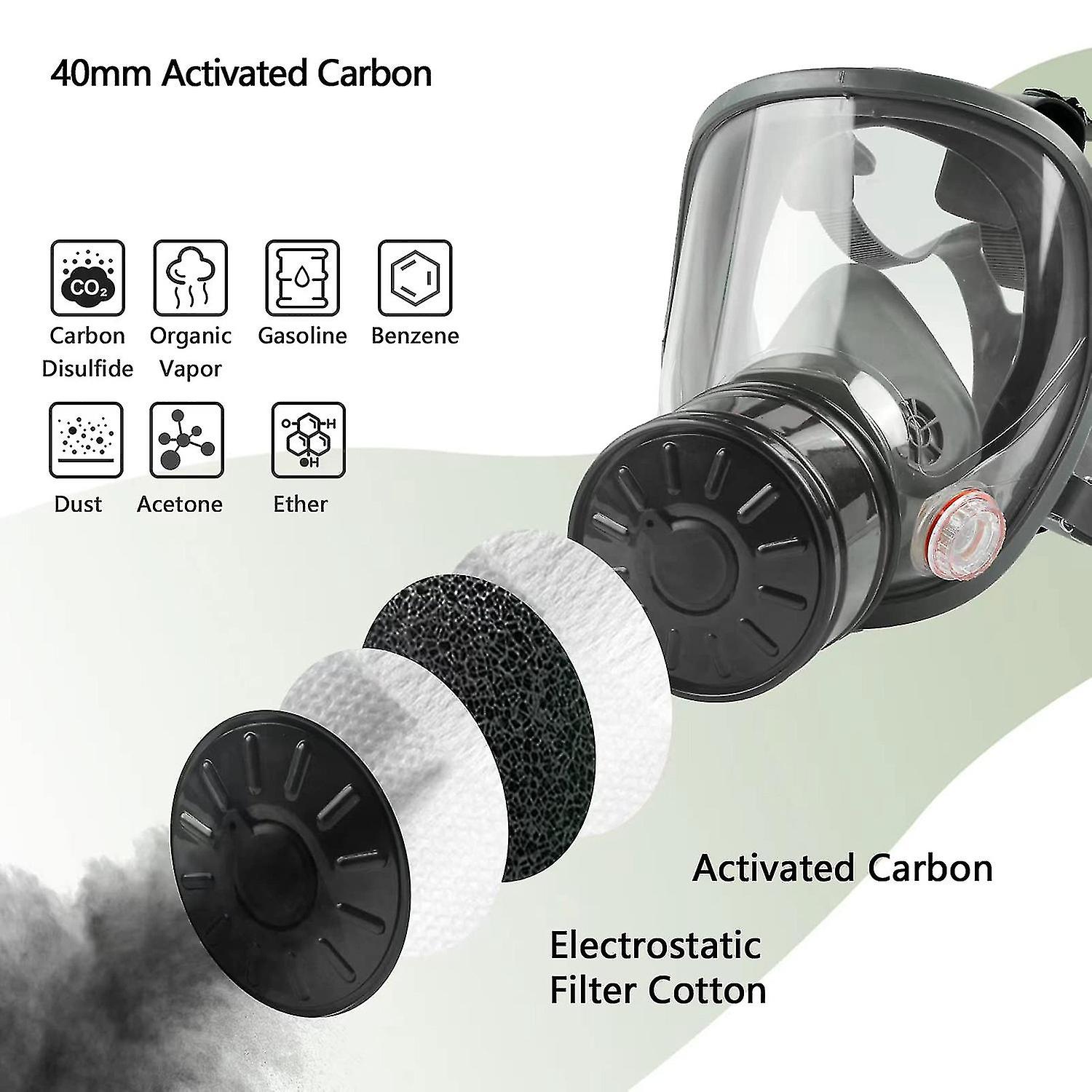 Full Face Gas Mask， Gas Mask Nuclear And Chemical， With 40mm Activated Carbon Filter， Reusable