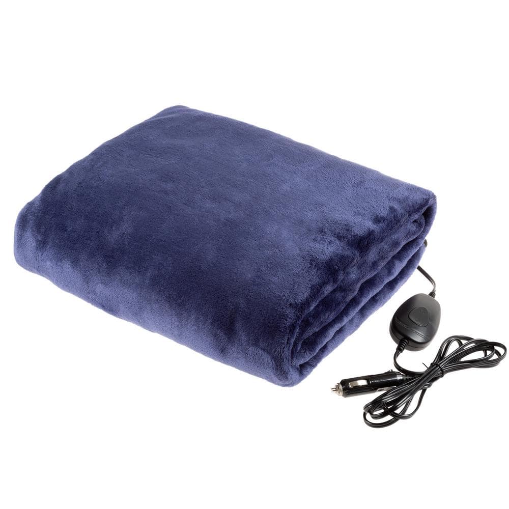 Stalwart Blue Polyester 12 Volt Electric Heated Car Blanket Travel Throw Fleece HW6000009