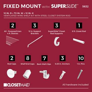 ClosetMaid SuperSlide 72 in. W x 12 in. D White Steel Wire Closet Shelf Kit with Closet Rod 5632