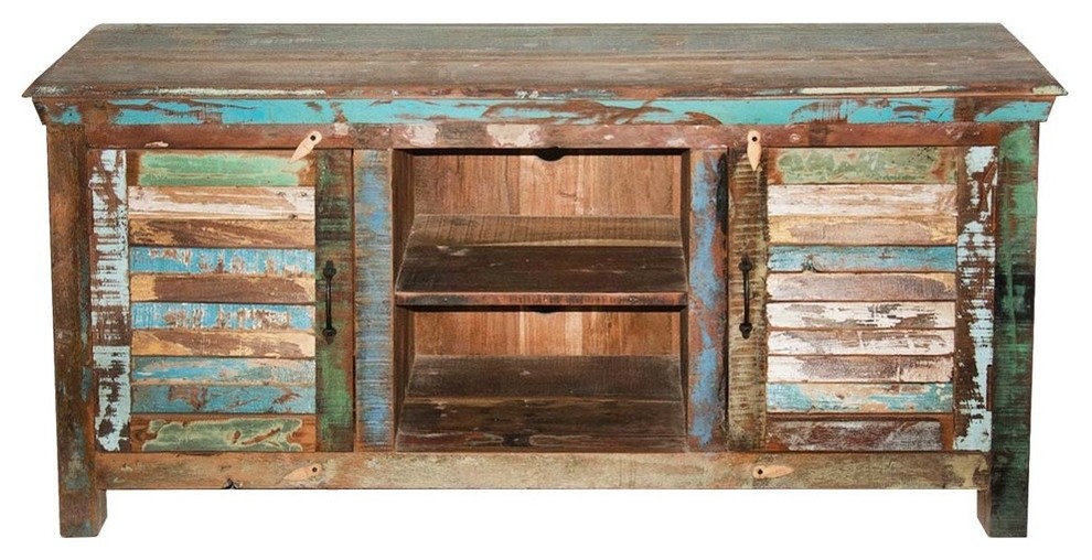 Fenwick Rustic Reclaimed Wood Shutter Door TV Stand Media Console   Farmhouse   Entertainment Centers And Tv Stands   by Sierra Living Concepts Inc  Houzz