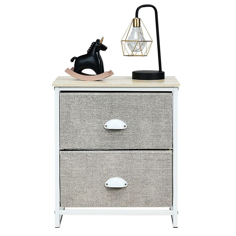 Metal Frame Nightstand Side Table Storage with 2 Drawers-Gray