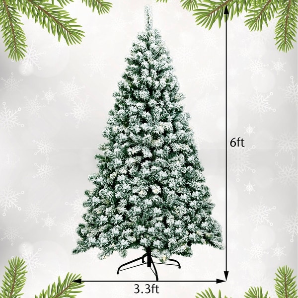 Gymax 6ft Prelit Snow Flocked Christmas Tree Hinged Pine Tree Holiday