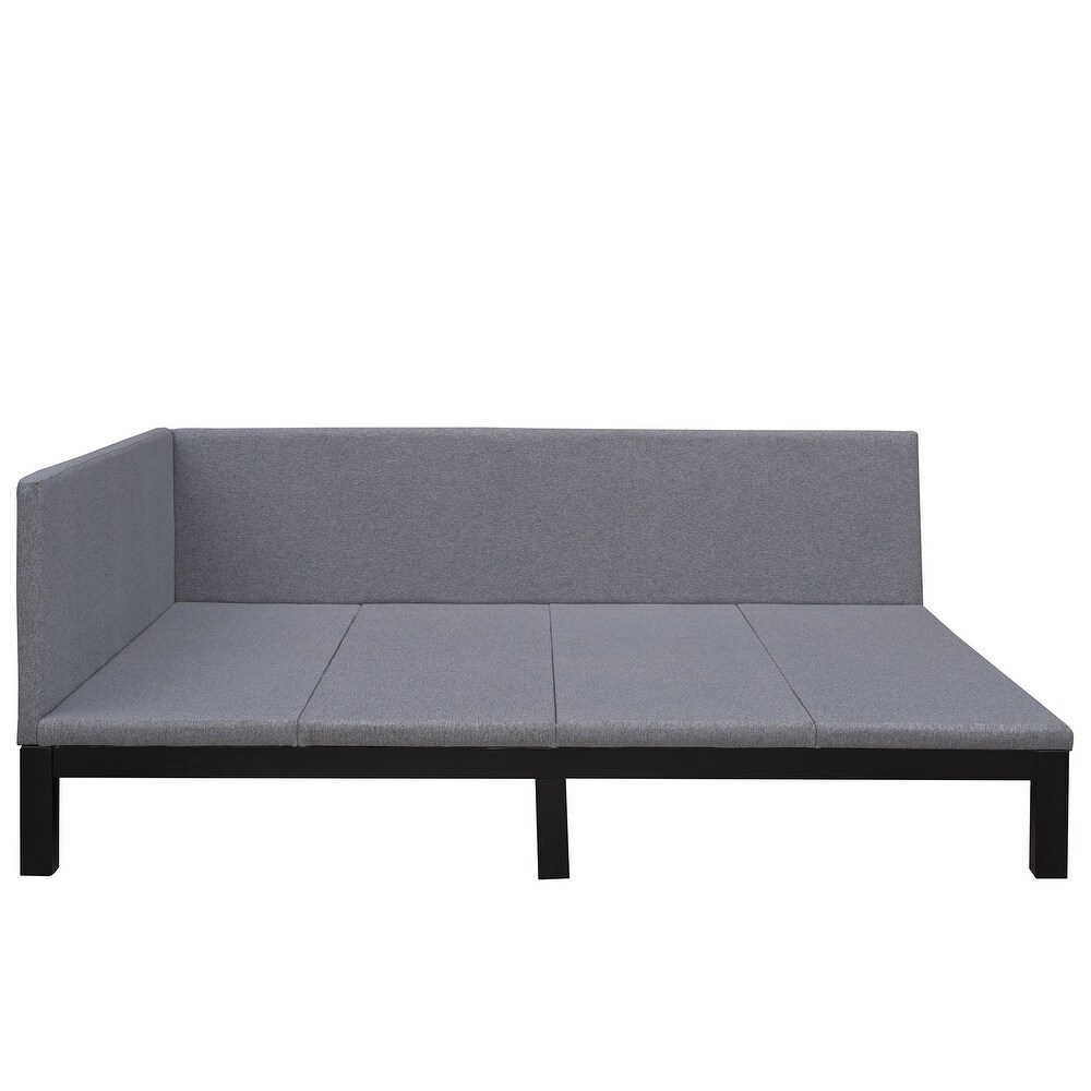 Full Linen Upholstered Daybed Single Sofa Bed  Three Dimensional Geometric Space Design Daybed for Single Apartment  Grey