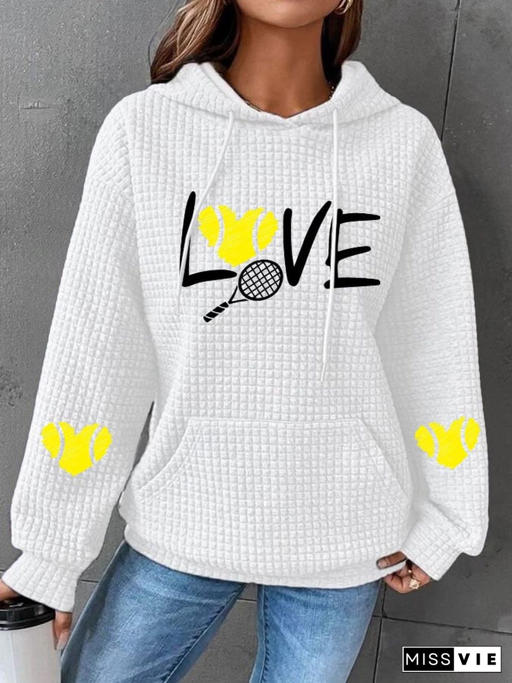 Women's love tennis printed waffle hooded sweatshirt