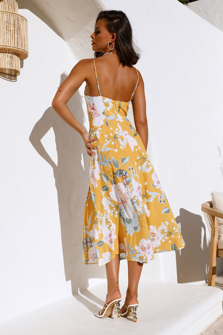 Blooming Tulips Midi Dress Yellow