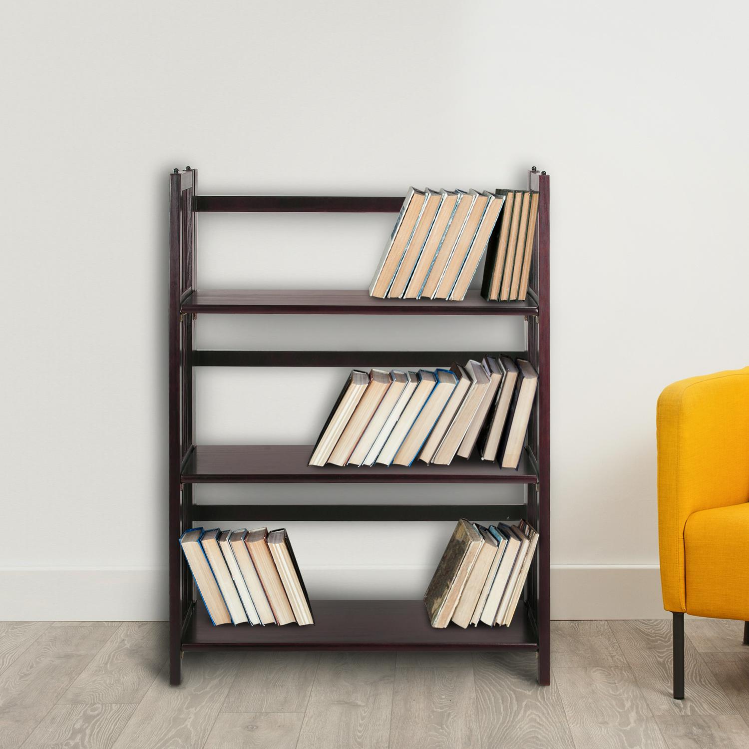 3Shelf Folding Stackable Bookcase 275  Wide 8211 Espresso  Crowdfused