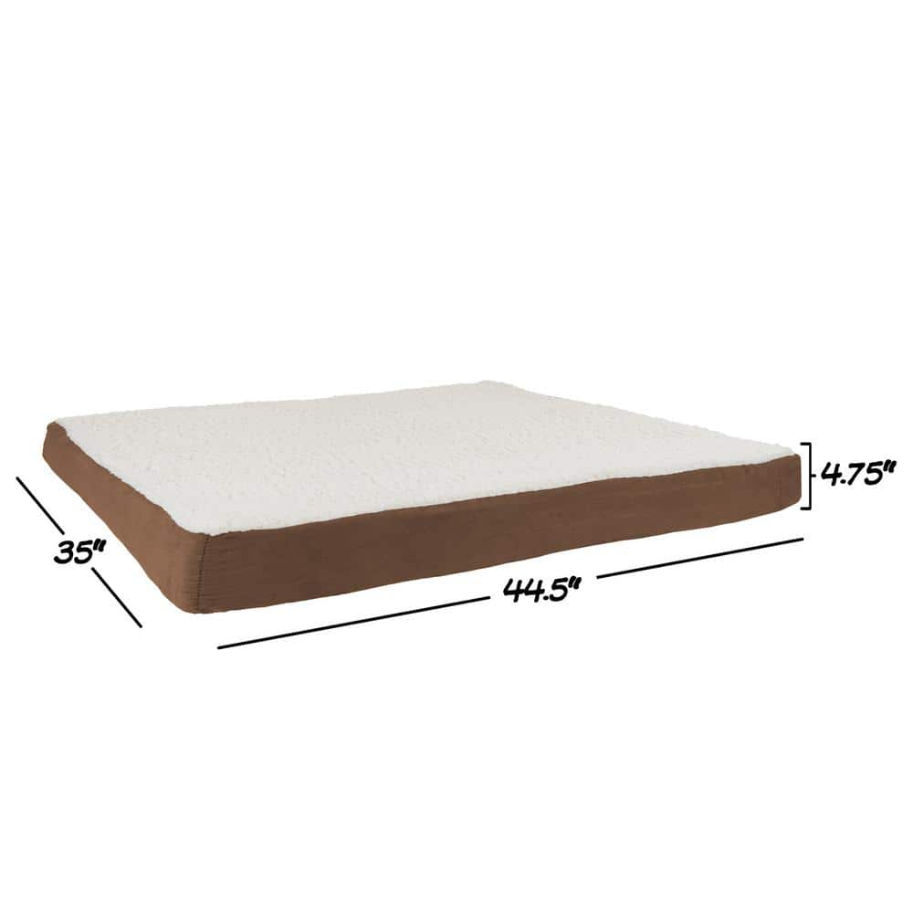 Pet Trex Large 44 in. x 35 in. Brown Sherpa Top Orthopedic Memory Foam Pet Bed with Non-Slip Bottom and Removeable Washable Cover 675256TXB