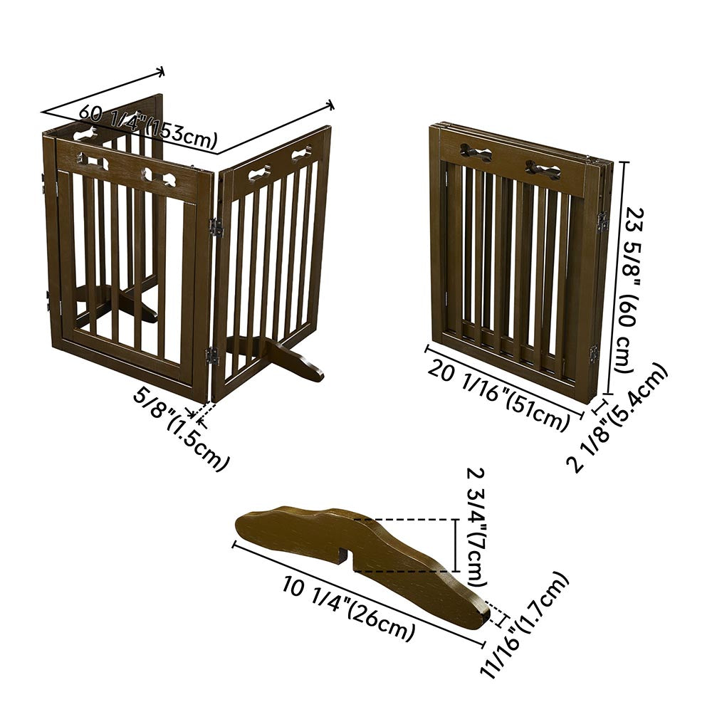 Yescom 3-Panel Folding Wood Pet Gate Grate Baby Barrier 60x24in