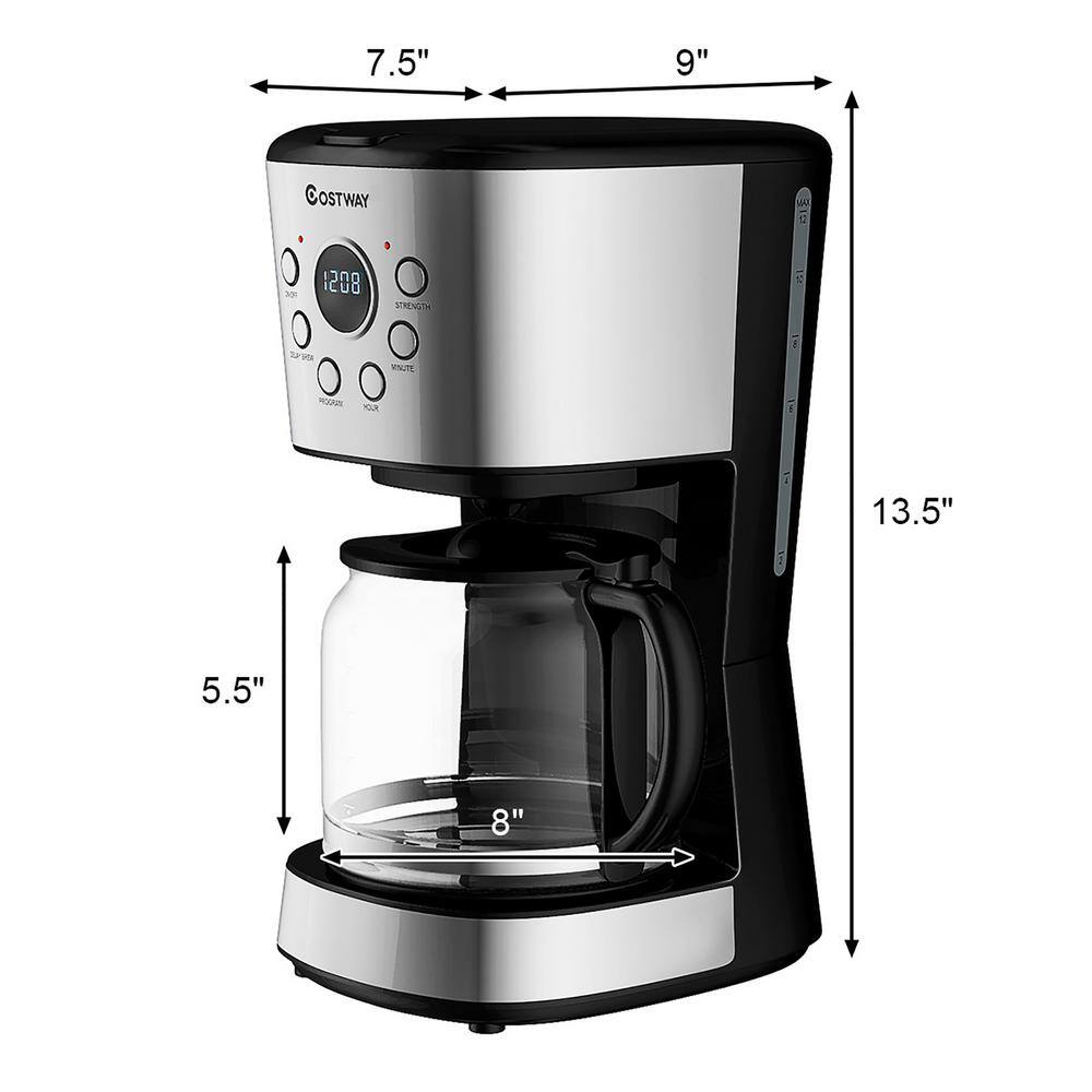 Costway 12-Cup Silver Drip Coffee Maker Brew Machine LCD Display EP24213