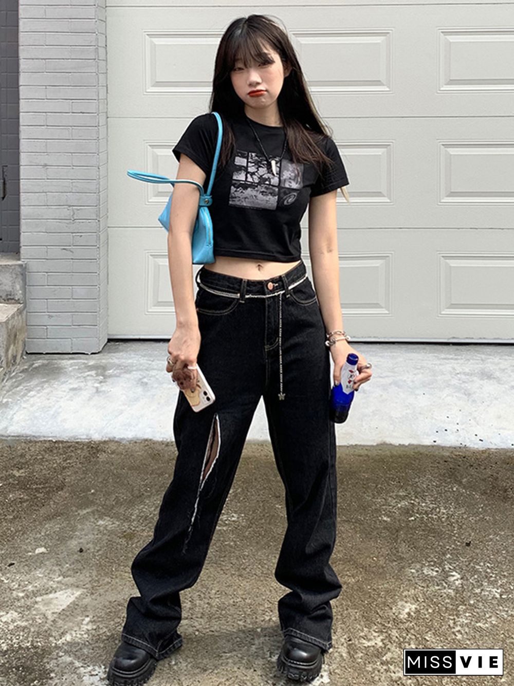 90s Black Goth Harajuku Vintage Grunge Graphic Slim Short Crop Top Streetwear Sexy Summer Harajuku Y2K Punk Casual Women T-Shirt