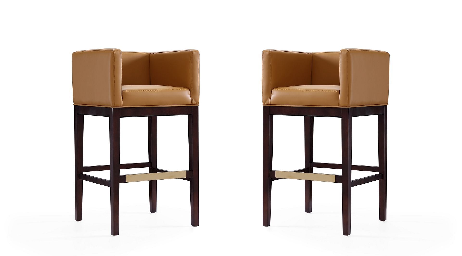 Manhattan Comfort Kingsley 38 in. Camel and Dark Walnut Beech Wood Barstool (Set of 2)