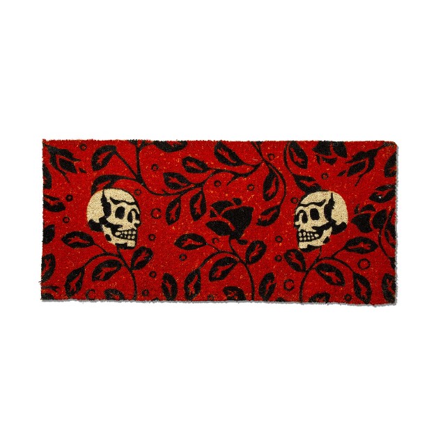 White Skulls With Black Ivy Estate Rectangle Indoor And Outdoor Estate Coir Door Welcome Mat Orange And Black